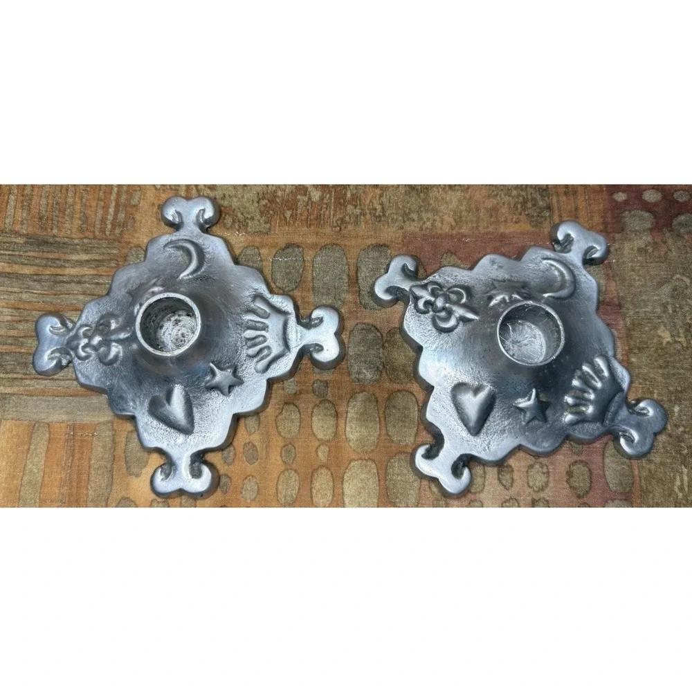 Celestial Candlestick Set Aluminum Metal Candle Holder Crown Heart Moon Stars
